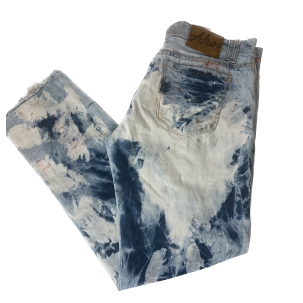 Akoo Jeans Bleach Washed Distressed No Rivals Big Oak Fit Size 38 Y2K Baggy